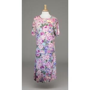 POTOMAC Vintage 90s Pink Floral Top & Skirt Set Sz S/M USA Made Cottagecore Trad